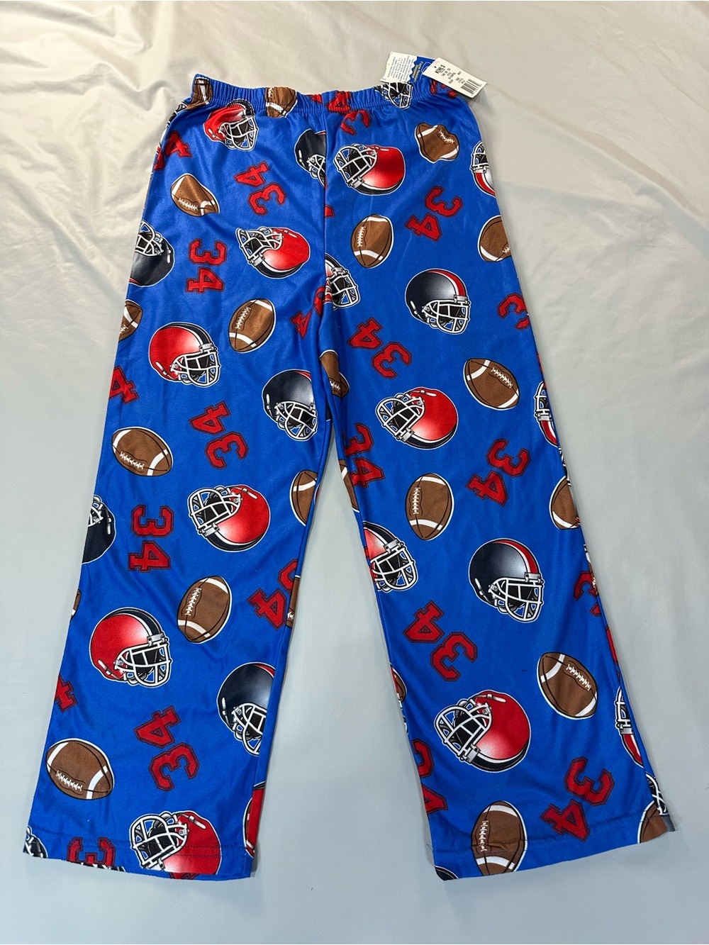 Size 10/12 Blue Football & Helmet Print Kids Pajama Pants with red 34